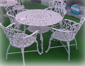 Cast aluminum Hearts patio dining set, model A-5000, includes four chairs and one table