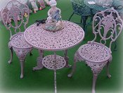 Rosebud cast aluminum bistro set with two chairs and table, model A-5030