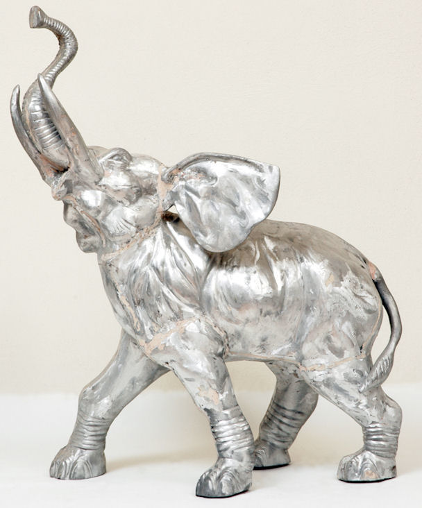 aluminum elephant statue with trunk raised