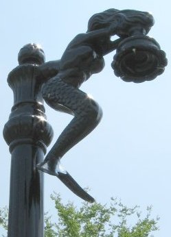 front side of cast aluminum mermaid lamp